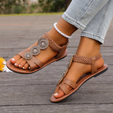 Summer Gold Crystals Flat Sandals for Women Plus Size 43 Slip On Gladiator Sandals Woman Weave Strap Soft Sole Bohemia Sandles