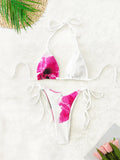 Vintage White Floral Print Bikini 2025 Swimwear Women Sexy Push Up Mesh Skirt 3 Piece Swimsuit Holiday Bathing Swimming Suits
