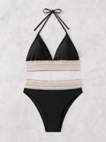 ZTVitality Sexy Patchwork 2 Piece Bikini Set Women's 2024 New Arrival Padded Bra Halter Backless Swimsuit Women Swimwear Summer