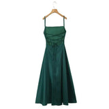 Australian Women's Back-cross-strap Hollow-out Camisole Dress With Chest Pleats Slim-fit Waist And Long Skirt Pure Desire ZJBL