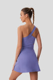 Sexy Hollow Waist Tennis Dress Women One Shoulder Pleate Sleeveless Built in Bra with Inner Separate Shorts Yoga Golf Dresses