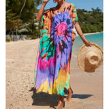 2026 New Colorful Kaftan Tunic Beach Dress Beach Wear Beachwear Beach Cover Up Cover-upsLoose Maxi Dress Female Women V4428