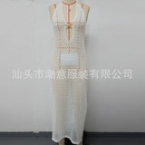 DEKA Women Knitted Beach Deep V Cover Ups Crochet Cutout Backless Dress for Bikini Swimsuit Bathing Suit Summer Clothes