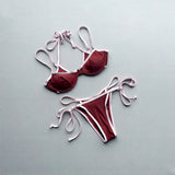 Halter Splicing Bikini Female Swimsuit Women Swimwear Two-pieces Bikini Set Underwired Strappy Bather Bathing Suit Swim V8173