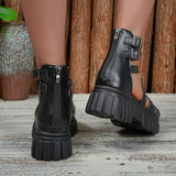 Chunky Platform Gladiator Sandals Women Buckle Decor Cross Strap Thick Bottom Sandles Woman Back Zip Pu Leather Sandalias 35-43