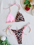 Halter Splicing Leopard Bikinis 2026 Satin Bikini Female Swimsuit Women Swimwear Two-pieces Bikini Set Micro Bathing Suit Swim