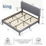 JHK Wooden Upholstered Platform Bed With Adjustable Headboard