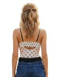 Women Fashion Dot Print Lace Patchwork Crop Tops Summer Slim Camisole Spaghetti Strap Mesh Tank Tops Streetwear
