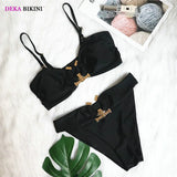 DEKA Bandeau U-Neck Metal Bikini Set Push Up Padded Cup Swimwear Women Solid Swimsuit Beachwear Water Swiminmg Bathing Suit