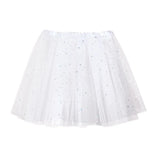 Womens Summer New Tulle Tutu Skirt Elastic Waist Silver Star Print Layered Mesh Mini Skirt Fluffy Carnival Party Dance Skirts