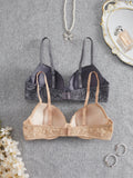 2PCS Floral Lace Push Up Bras for Women Underwire Support Lingerie Underwear Comfort Thin Adjustable Strap Daily Lace Bra Set