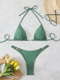 Triangle Halter Thong Bikinis 2026 Women Sexy Swimsuit Solid String Swimwear Female Bathers Bathing Swimming Swim Suit Beachwear