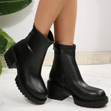Fashion Thick Heels Ankle Boots Women 2025 Back Zipper Plus Size 35-42 Pu Leather Boots Woman Round Toe Platform Booties Mujer