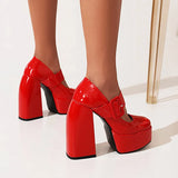 Spring and Autumn New Styles Fashion Round Head High-heeled Women's Shoes Shallow Mouth Buckle Square Heel Mary Jane Women Shoes