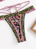 Floral Print Halter Ruffle Frilled Bikini Women Thong Swimwear Female Swimsuit Two-pieces Bikini Set Bathing Suit Swim Beachwear