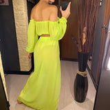 2026 Leopard Off Shoulder Long Sleeve 2 Pieces Set Beach Cover Up Cover-ups Beach Dress Beach Wear Beachwear Female Women V3728