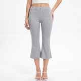 Womens Summer Cropped Pants Mid Rise Flare Trousers Stylish Casual Leg Pants with Silver Eyelet Capris