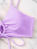 New Women's Swimsuit High Waist Two Piece Bikini Set Hollow Out V-neck Bandage Cross Backless Beach Swimwear Summer Bathing Suit