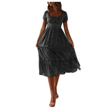 Women'S Summer Dress Fragmented Flower Flare Short Sleeve Casual Flowy Midi Dresses Elegant Temperament Party Vestidos 2024 Hot
