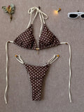 Sexy Pink Polka Dot Print Patchwork Micro Bikini 2026 Women Halter Push Up Bra Triangle Swimsuit Summer Bathing Suit Swimwear