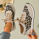 Plus Size 43 Leopard Print Platform Sneakers Women 2026 Breathable Lace Up Casual Flat Shoes Woman Non Slip Flats Walking Shoes