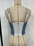 Sexy Blue Denim Camisole Women Lace Trim Underwire Slim Fit Fishbone Tank Top Summer Patchwork Club Party Corset Streetwear