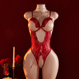 Adult Women's Sexy Underwear Semi-Coverage Bra With Steel Bra Push-Up Red Erotic Bodysuit Hot Crotchless Porn Lingerie Body Set