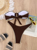 DEKA  Brazilian Bikini Solid Bandeau Bikinis Sets Woman Sexy Swimsuit Contrast Color Metal Buckle Swimwear High Cut Bathing Suit