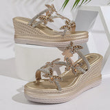 Fashion Rhinestone Butterfly Wedges Slippers Women Plus Size 43 Summer Chunky Platform Sandals Woman Thick Sole Crystal Sandals