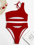 Asymmetric One Shoulder High Waist Bikini Women Swimsuit Female Swimwear Two-pieces Bikini Set Tummy Cut Out Bathing Suit Swim
