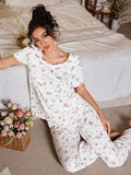 Women's Sleepwear New Loose Pajamas Floral Short-sleeved Trousers Loungewear Casual Wear Two-piece Set Pijamas Pyjamas Women