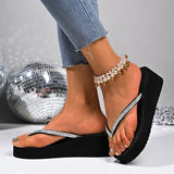 Fashion Crystals Strap Wedges Flip Flops Women Summer Plus Size 42 Platform Slippers Woman Lightweight Chunky Heel Sandals Mujer