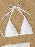 Sexy White Cover Up Skirt 3 Piece Bikini Women Lace Bandage Thong Swimsuit 2025 Beach Push Up Bathing Suit Swimwear Biquini