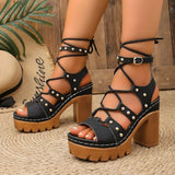 Casual Women's Sandals Open Toe Cross Strap Ladies  Summer Roman Black Rivet Sandales Large Size 36-43