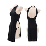 High Slit Cheongsam Uniform Temptation Erotic Nightdress Women Sexy Lingerie Dress+Panties Set Porn Sex Nightie
