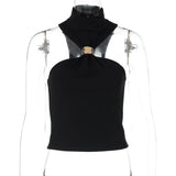 FDYOUI 2026 Summer Halter Neck Off Shoulder Corset High Street Women Sexy Sleeveless Crop Top Hollow Out Slim Tank Tops Clubwear