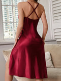 Long V Neck Lace Trim Sundress Pure Color Sexy Slit Women's Nightgown Elegant Sleepwear Casual Fashion Ladies' pajamas