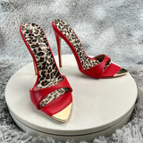 Red matte Leopard Base Slippers Pointed Toe Thin High Heels Women's Shoes Summer Casual Sexy Slip On Party One Word Belt Slipper
