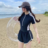 New Women's Swimsuit, One-piece Coverage Slimming Effect  Conservative Sports Style Hot Spring Flat Leg Pants Swimsuit Plus Size