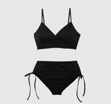 Korean Style New High Waist Women Swimsuit Solid Sexy Two-piece Hot Spring Swimwear Beachwear