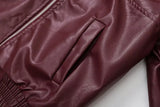 Foridol Wine Red Vintage Faux Leather PU Coat for Women Long Sleeve Turn Down Collar Zipper Autumn Winter Coat Jacket