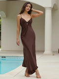 Women Cami Dress Solid Color Sleeveless Tie-Up Front Backless Dress Long Dress Summer Casual Dress
