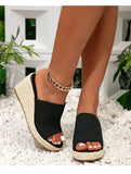 2024 Big Size 43 Women's Comfy Walking Wedge Espadrilles Sandals Summer Leisure Round Toe Platform Ankle Strap Shoes