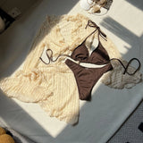 Women micro mini string bikini sets 4 pieces with mesh cover ruffles tops and skirt swimsuit bathing suit beach outfits biquini