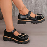 Crystal Buckle Platform Mary Jane Shoes Women Plus Size 43 Thick Sole Pu Leather Shoes Woman Ankle Strap Round Toe Pumps Female