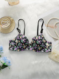 Women's Sexy One-piece Bra With Small Floral Patterns Without Steel Rings Gathered Push Ups Daily Comfortable Underwear A5033