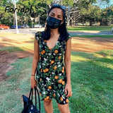 French Style Vintage Lemon Leaf Printed Green Dress Sexy Slip Midi Sleeveless Tank Dress Chiffon Women Holiday Elegant Dress