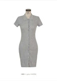 South Korea 2023 New Spring/Summer Dress Small Sexy Slim Fit Temperament Tight Short Sleeve Slim Wrap Hip Short Dress IDEI