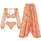 2026 Fashion Swimwear Women With Skirt Bathing Suit Summer New Ruffle Splice Print Beachwear Holiday Bikini Cover Ups Outfits