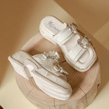 Luxury Rhinestone Thick Bottom Sandals Women 2026 New Silk Satin Embroidery High Heel Sandals Woman Summer Thick Heeled Slippers